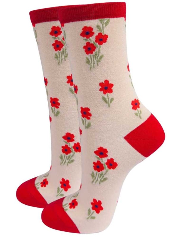 Bambus strømper Red Flower, dame, fra Sock Talk