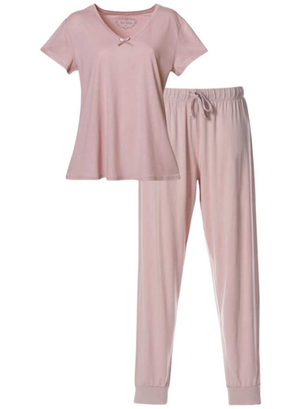 REST str. XL pyjamas-sæt af bambus-jersey 2 dele rosa top og bukser