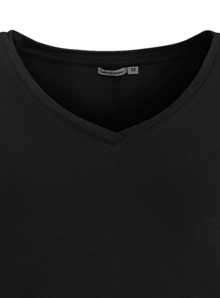 Bambus T-shirt med V-hals sort, kortærmet