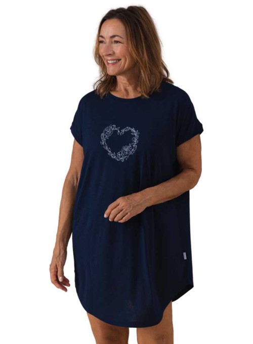 Bambus natkjole big-shirt med print, navy