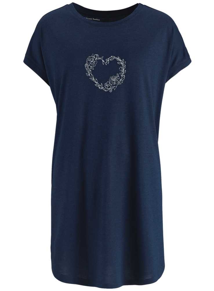 Bambus natkjole big-shirt med print, navy