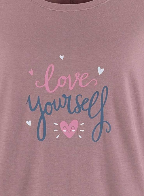 Bambus natkjole big-shirt med print Mauve