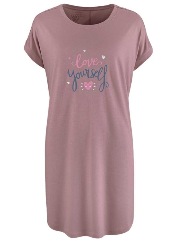 Bambus natkjole big-shirt med print Mauve