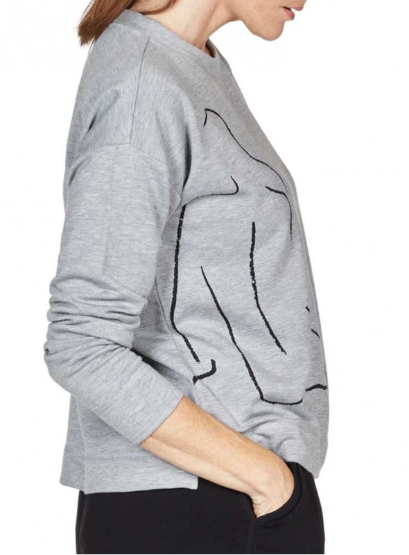 Bambus sweat-shirt gråmeleret med tegning Life Drawing fra Thought