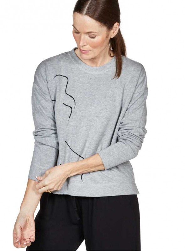Bambus sweat-shirt gråmeleret med tegning Life Drawing fra Thought