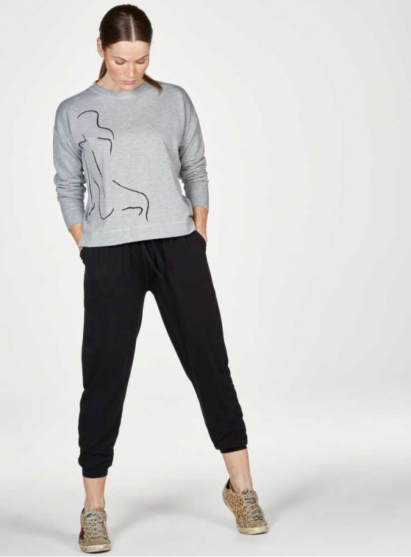 Bambus sweat-shirt gråmeleret med tegning Life Drawing fra Thought