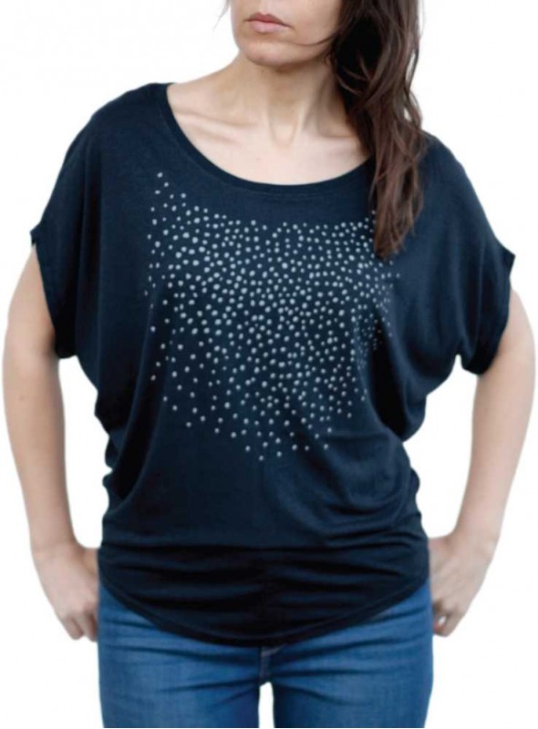 Bambusbluse med print Meteor med flagermusærmer