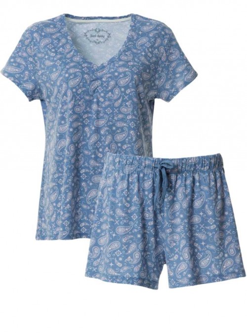 Pyjamas-sæt med shorts af bambus-jersey Blue Paisley