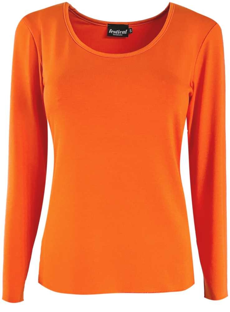 Str. 3XL og 4XL Bambus T-shirt med lange rmer orange fra Festival